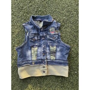 Rocawear Jean Vest Camo Full Zip Jacket Pockets Kids XL